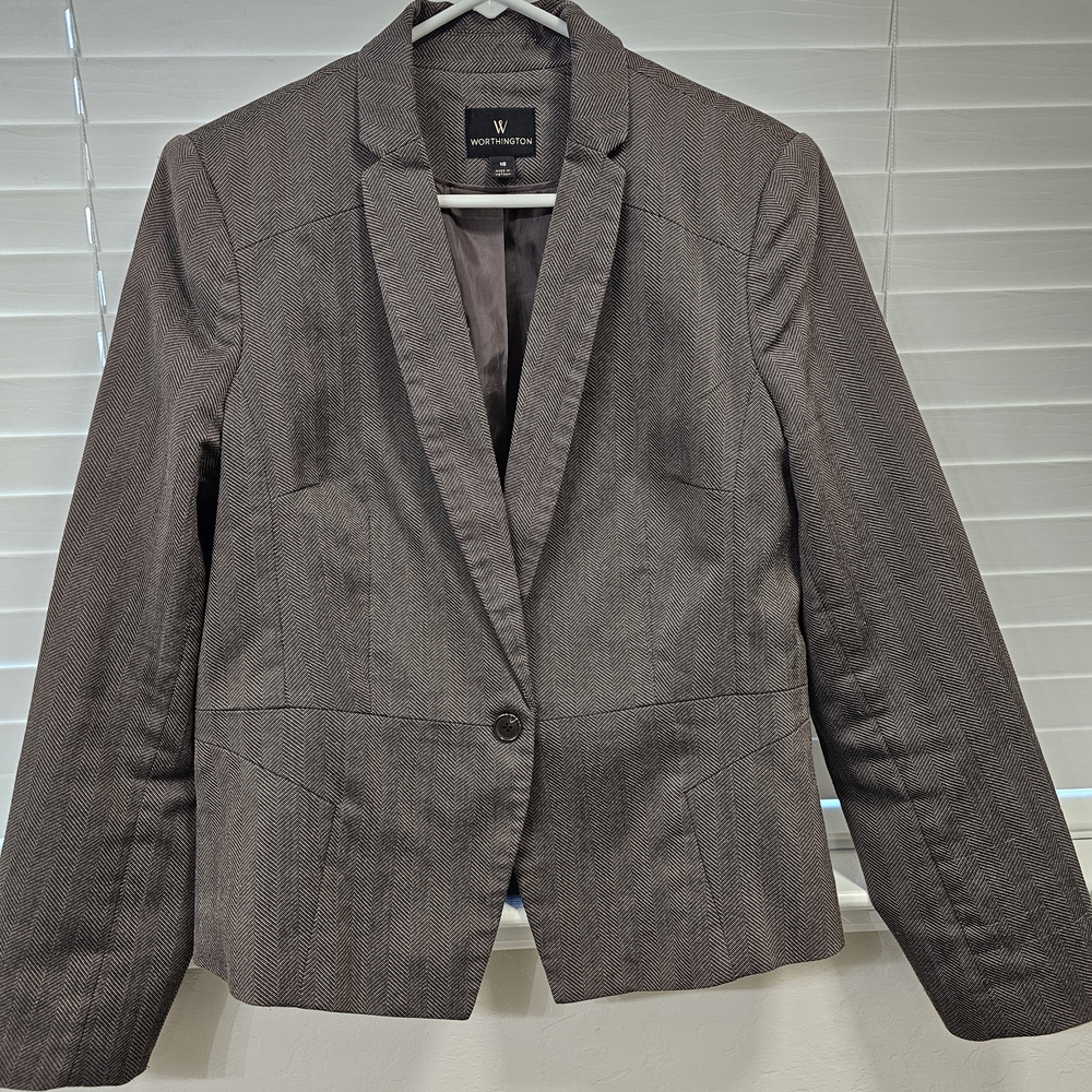 Worthington Grey Herringbone Single-Button Blazer